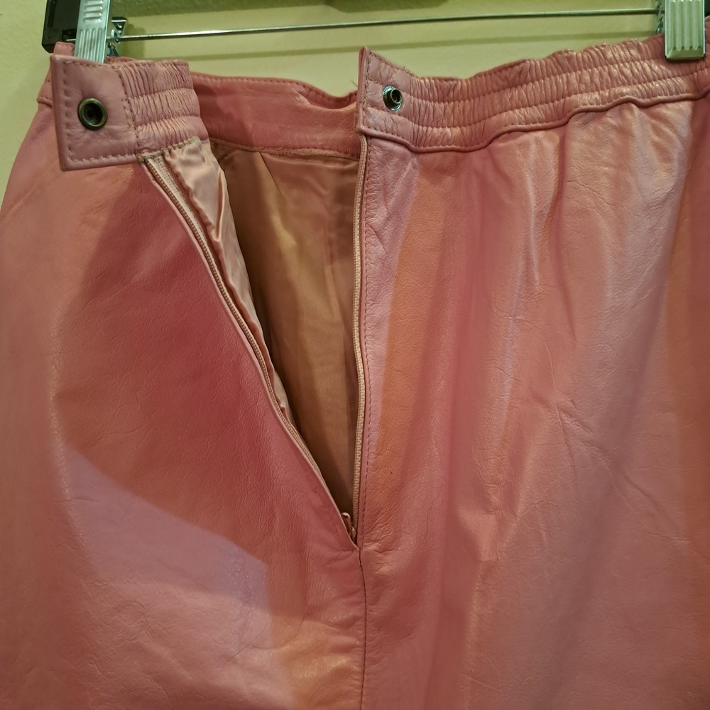 Vintage Pink Leather Pencil Skirt High Waisted‎ Midi with Pockets Waist 30" - Picture 9 of 13